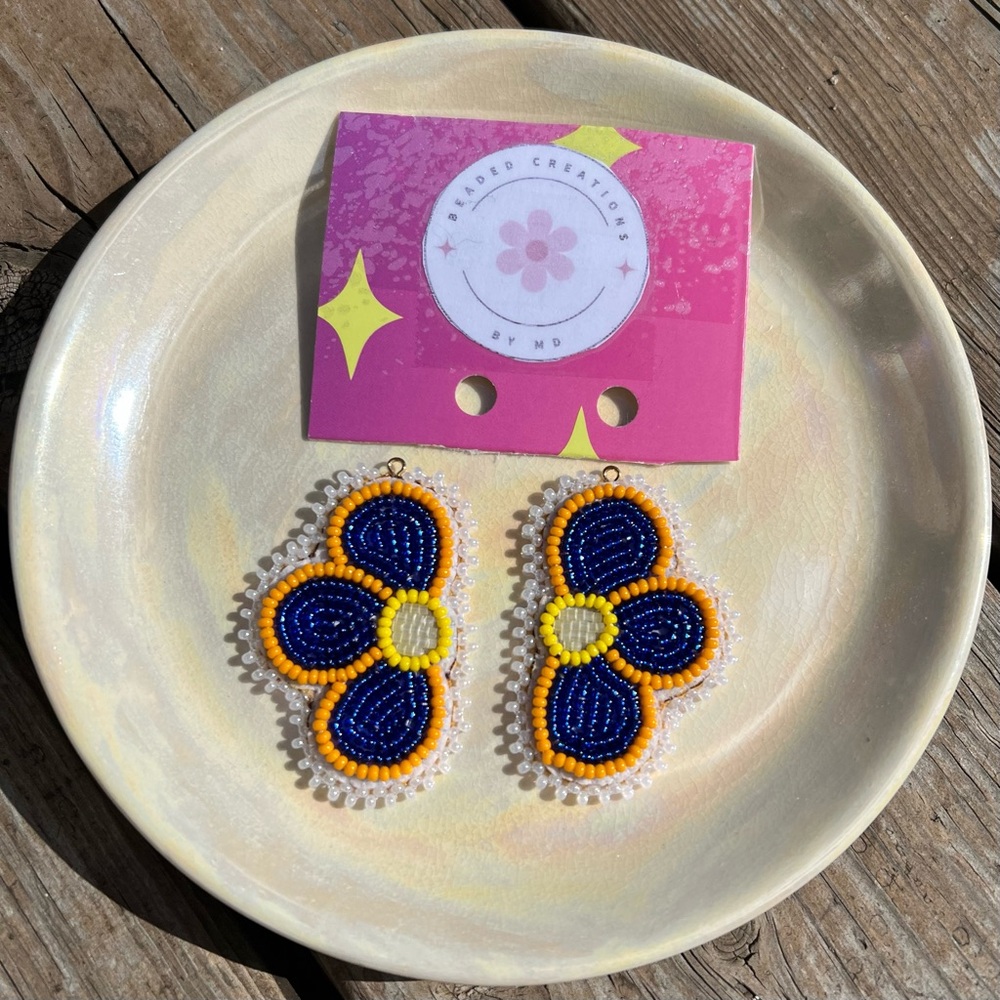 Handmade Half-Floral Beaded Earrings